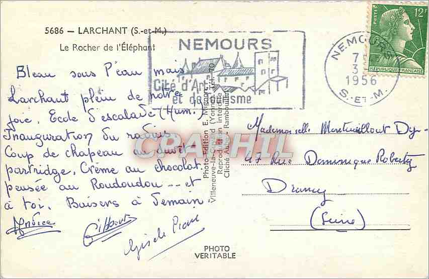 CPA Larchant S et M Le Rocher de l'Elephant  — Rückseite