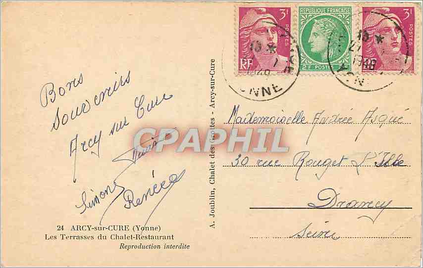 CPA Arcy sur Cure Yonne Les Terrasses du Chalet Restaurant  — Back