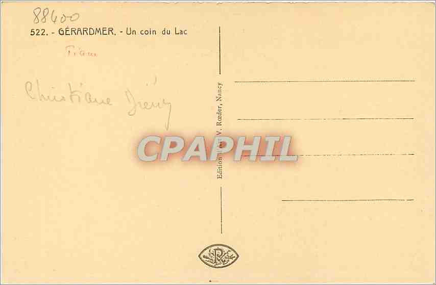 CPA Gerardmer Un Coin du Lac  — Rückseite