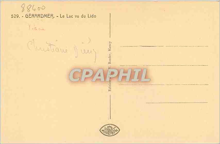 CPA Gerardmer Le Lac vu du Lido  — Rückseite