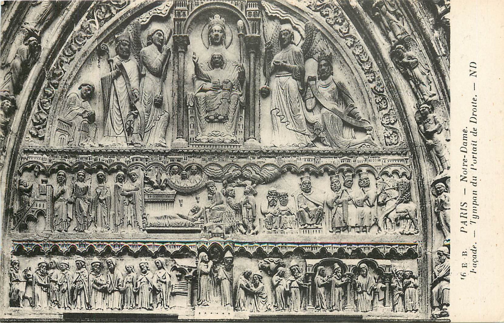 CPA Paris Notre Dame Facade Tympan du Portail de Droite 