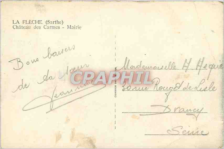 CPA La Fleche Sarthe Chateau des Carmes Mairie  — Rückseite