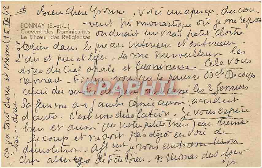CPA Bonnay S et L Couvent des Dominicaines Le Choeur des Religieuses  — Verso