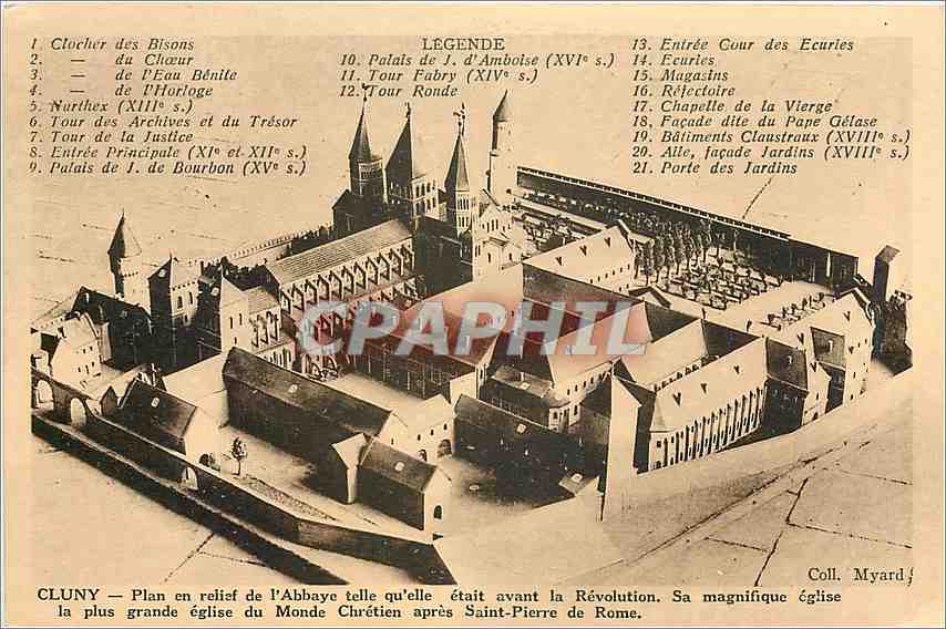 CPA Cluny Plan en relief de l'Abbaye telle qu'elle 