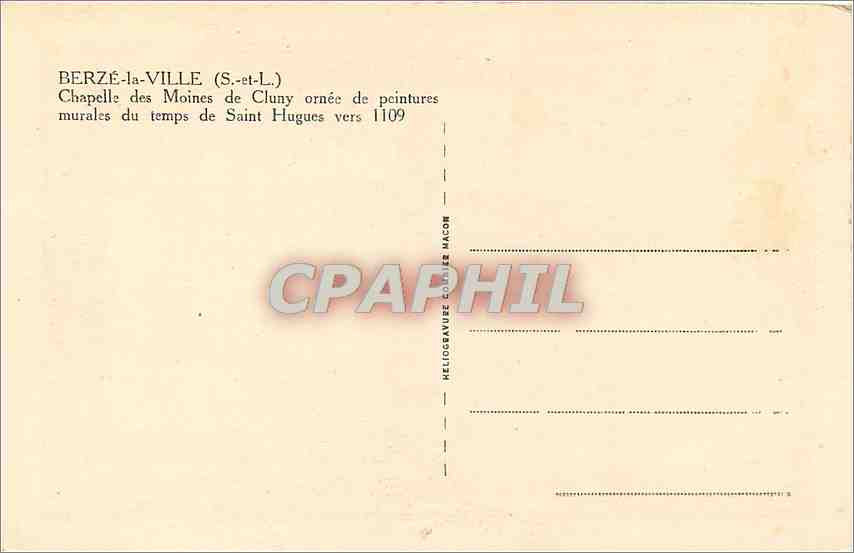 Chapelle des Moines de Cluny — Berzé-la-Ville (Saône-et-Loire) — Héliogravure H. MACON — Rückseite