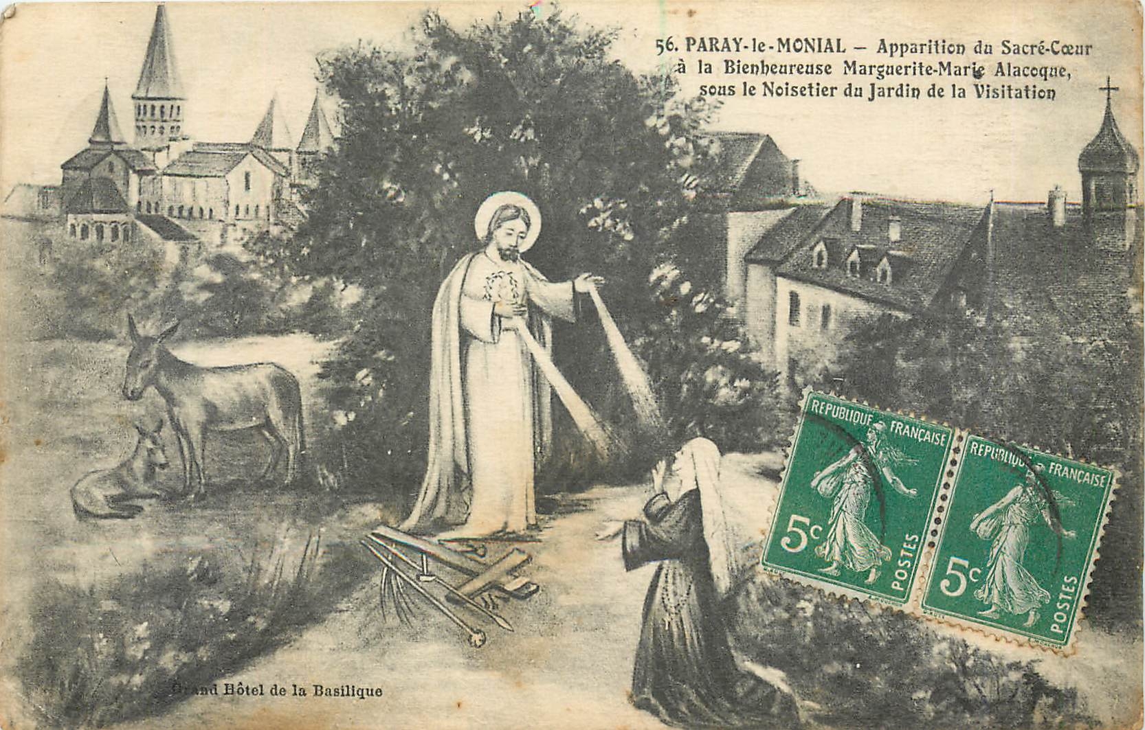 CPA Paray le Monial Apparition du Sacre Coeur Ane Mule