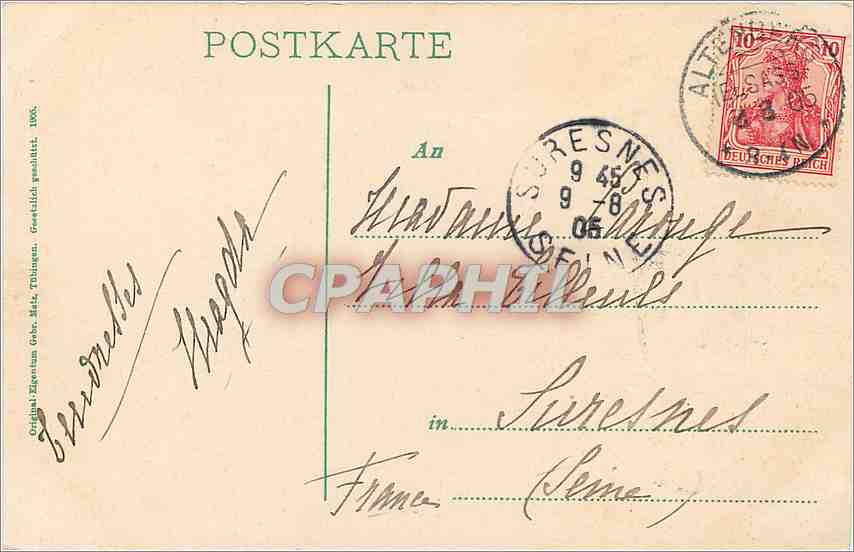 Col de la Schlucht — Hôtel Altenberg, 1100 m ü. M. — Éditeur : Original-Zigaretten-Groß-Mitte, Tübingen — Rückseite