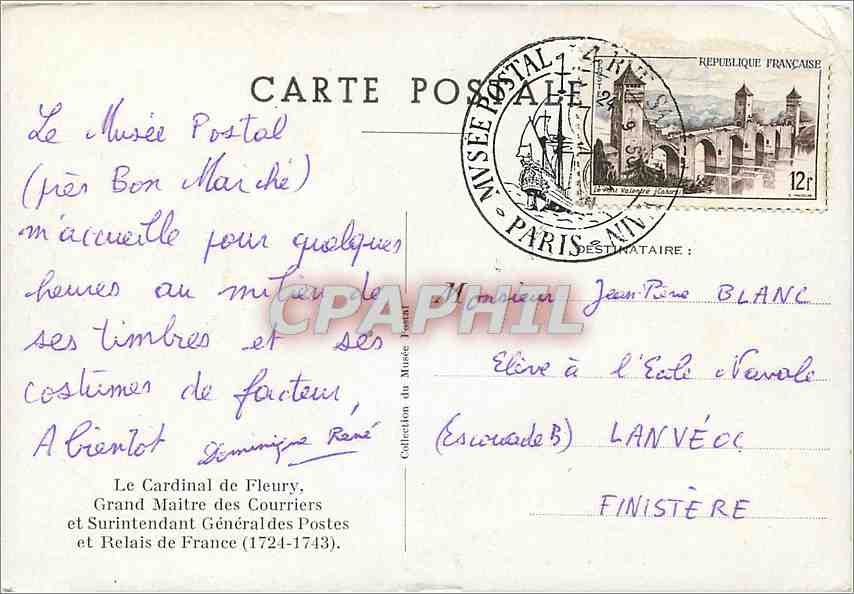 CPA Le Cardinal de Fleury Grand Maitre des Courriers  — Rückseite
