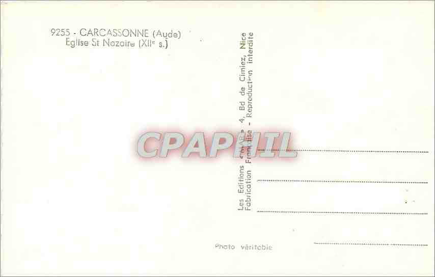 CPM Carcassonne Aude Eglise St Nazaire  — Rückseite