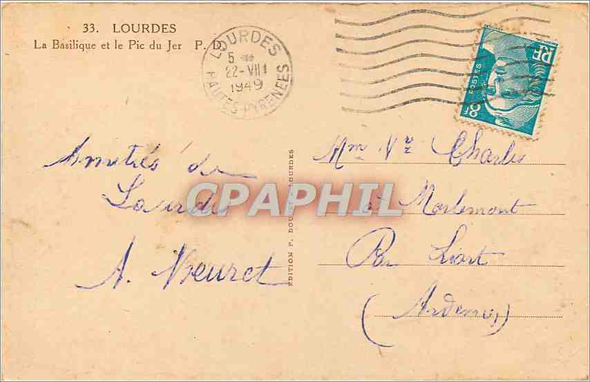 CPA Lourdes La Basilique et le Pic du Jer Moutons — Verso
