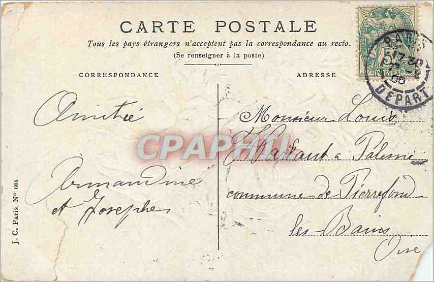 CPA Je les ai Cueillies Pour vous  — Rückseite