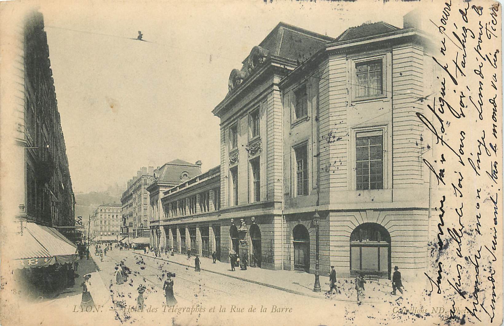 CPA Lyon Hotel des Telegraphes et la Rue de la Barre 