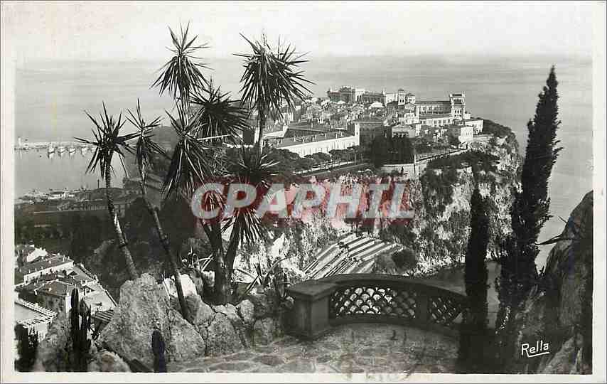 CPA Le Rocher de Monaco vu des Jardins Exotiques 