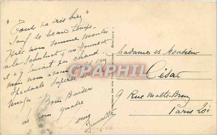 CPA Hautes Vosges Le Hohneck  — Rückseite
