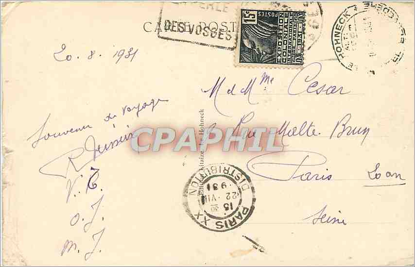 CPA Le Hohneck  — Verso