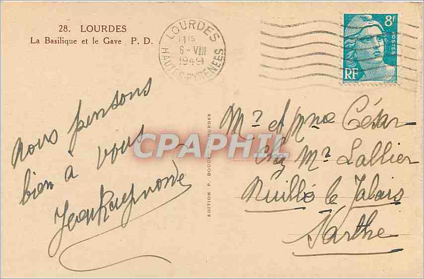 CPA Lourdes La Basilique et le Gave  — Verso