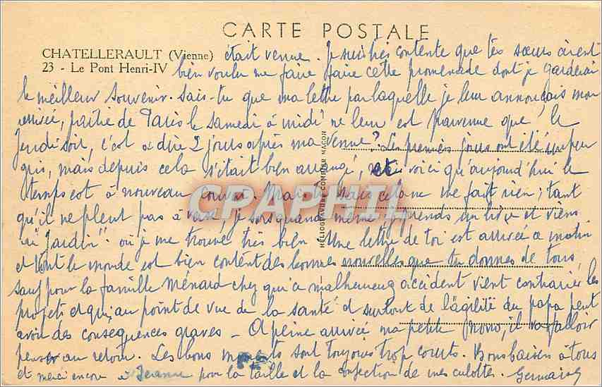 CPA Chatellerault Vienne Le Pont Henri IV  — Back