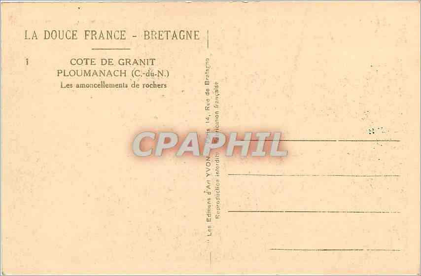 CPA Cote de Granit Ploumanach C du N Les Amoncellements de Rochers  — Rückseite