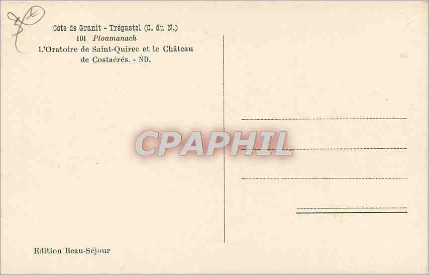 CPA Ploumanach L'Oratoire de Saint Quirec et le Chatea de Costaeres  — Rückseite