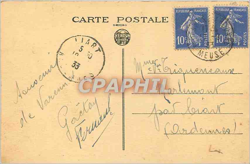 CPA Varennes en Argonne Le Monument Americaine de Pennsylvania  — Rückseite