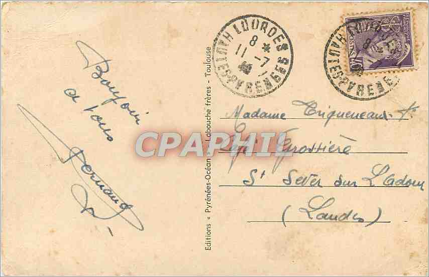 CPA Lourdes Les Rampes et la Basilique Au fond L'Arbiden  — Verso