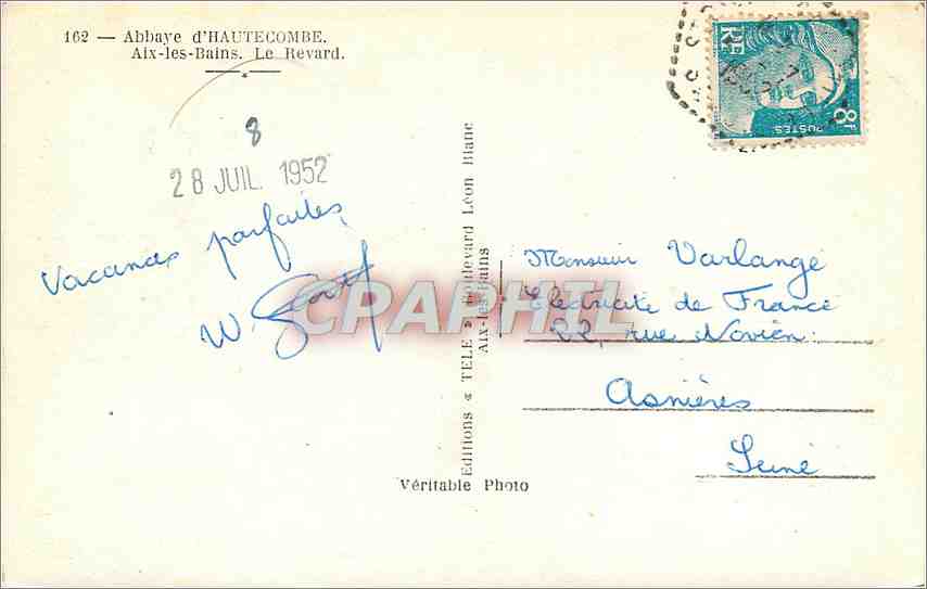 CPA Abbaye d'Hautecombe Aix les Bains Le Revard  — Verso