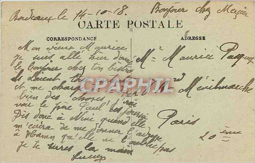 CPA Bordeaux Place de la Comedie et Rue Ste Catherine Tramway — Verso