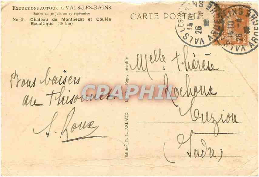Château de Montpezat — Coulée Basaltique — Edition G.-L. Arlaud — Rückseite
