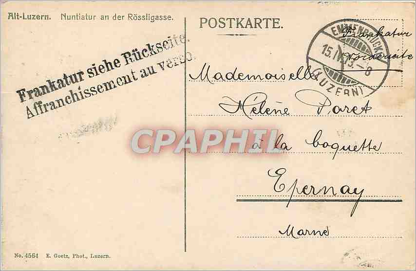 CPA Alt Luzern Nuntiatur an der Rossligasse  — Rückseite