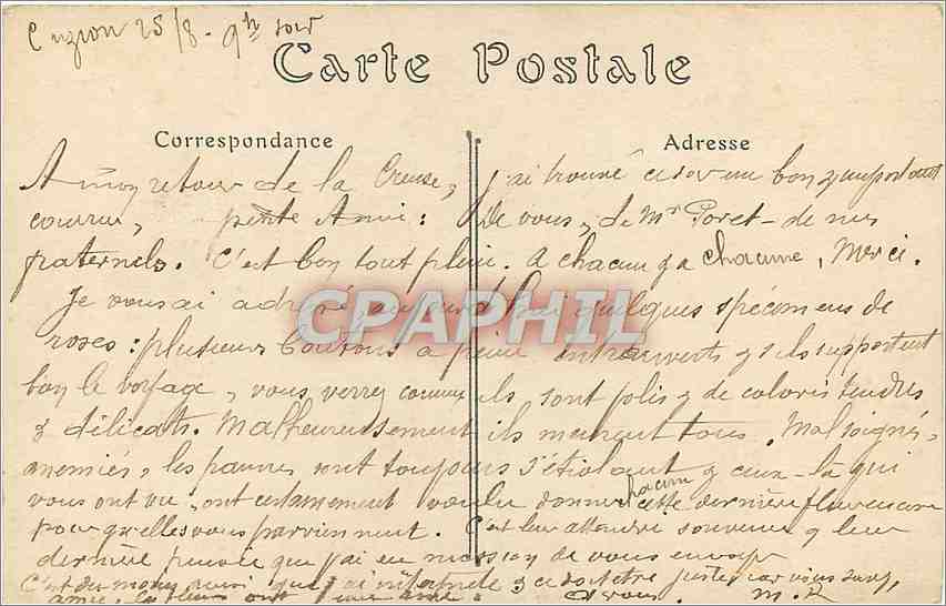 CPA Crozant Creuse Confluent de la Creuse et de la Sedelle  — Rückseite