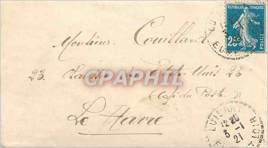 Lettre 25c Semeuse pour Le Havre 1921 Couillard