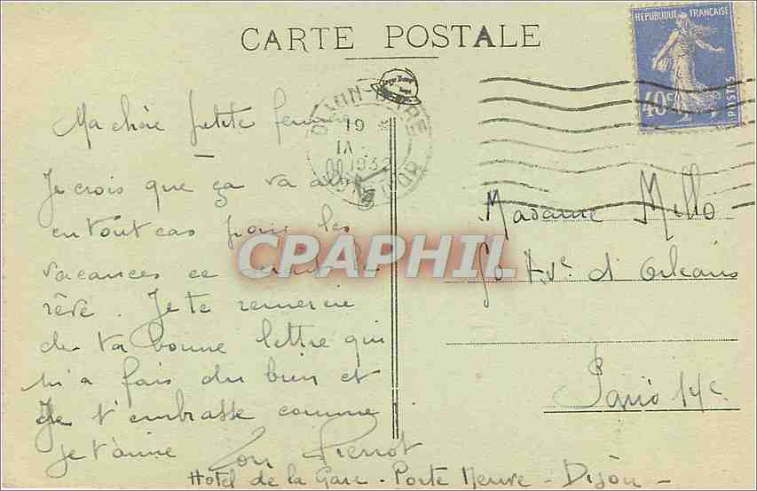 CPA Dijon La Porte de la Rue du Palais  — Rückseite
