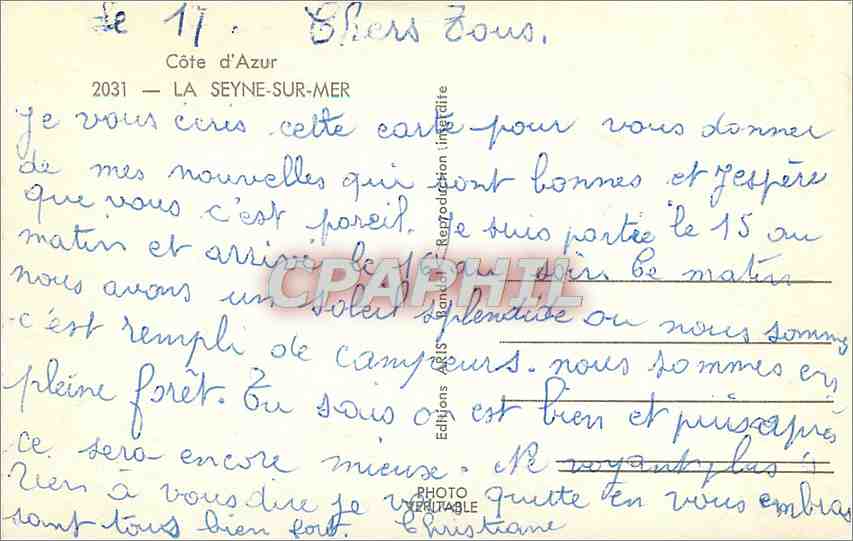 CPM Cote d'Azur-LA SEYNE SUR MER — Verso