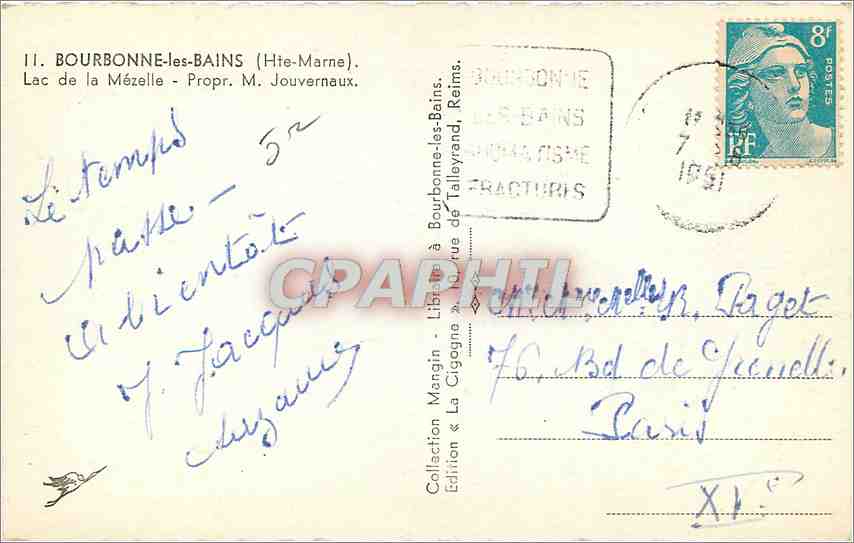 CPA Bourbonne les-bains -(The Marne)-Lac de a Mezelle -Prop.M. jouvernaux — Back