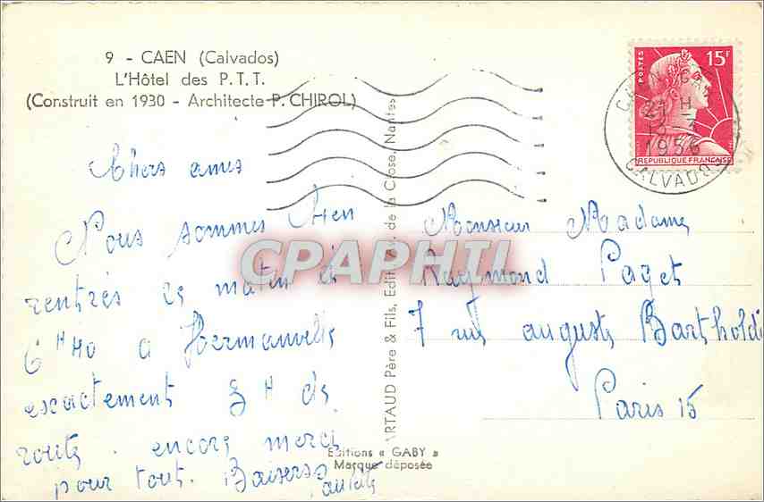 CPA CAEN(Calvados)-L'Hotel des P.T.T — Rückseite
