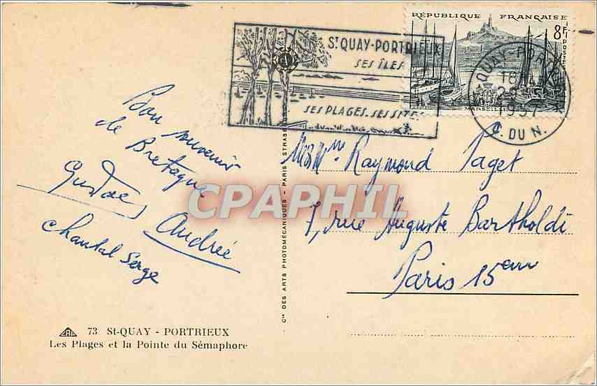 Plage de Saint-Quay-Portrieux — vue de la Pointe du Sémaphore — éditeur : Les Arts Photomécaniques — Reverso