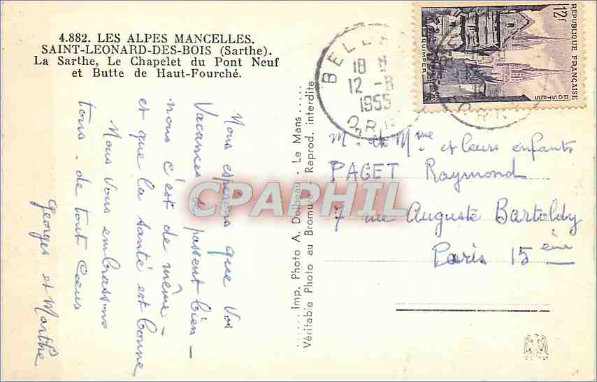 CPA LES ALPES MANCELLES.SAINT LEONARD DES BOIS (Sarthe)-l Sarthe   le Chapelet du Pont neuf et Butte — Verso