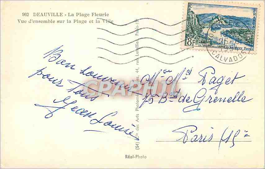 Deauville - La Plage Fleurie — Vue d'ensemble sur la Plage et la Ville — Réal-Photo — Verso