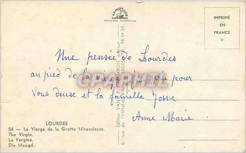 CPA LOURDES-L a Vierge de la Grotte Miraculeuse — Verso
