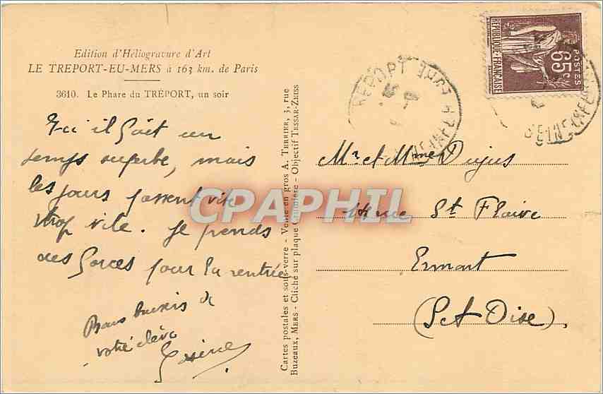 CPA LE PORT-EU-MERS a 163 km de PARIS Phare — Rückseite