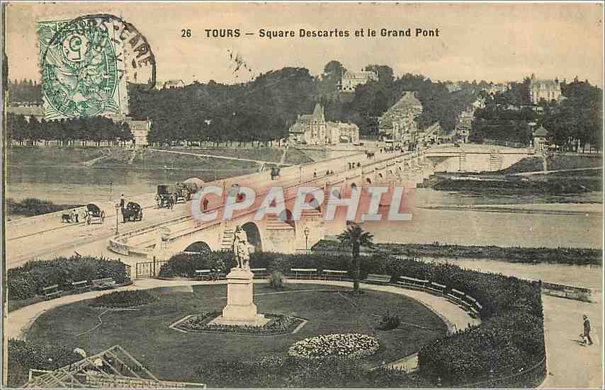 CPA TOURS-Square Descartes et le Gand Pont