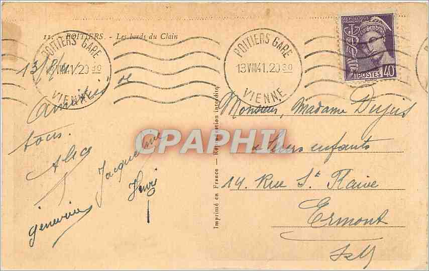 CPA POITIERS-Les bords du Clain — Verso