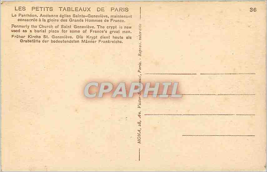 CPA LES PETITS TABLEAU DE PARIS-Le pantheon Automobile — Rückseite