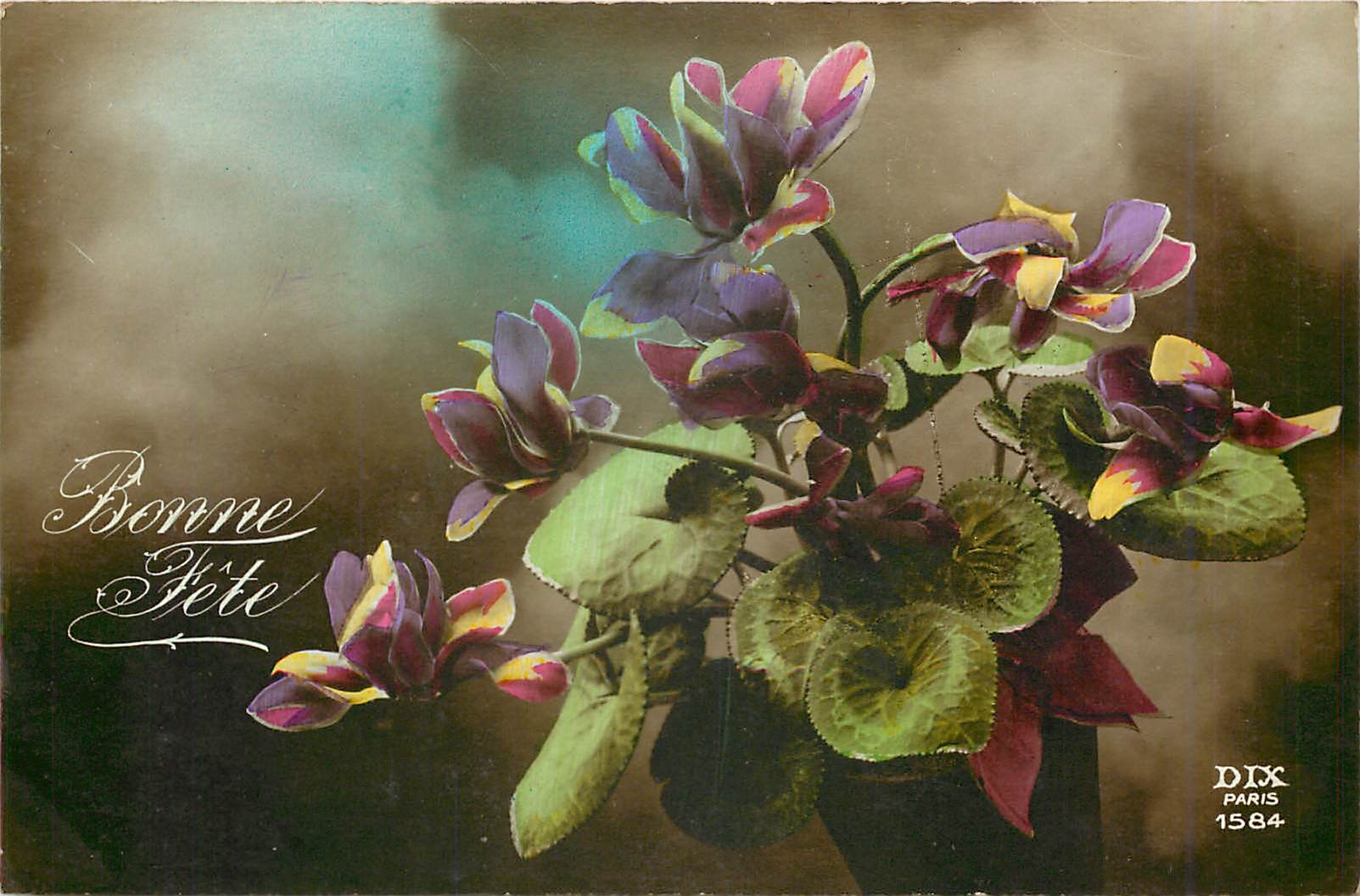 CPA VŒUX Fleurs