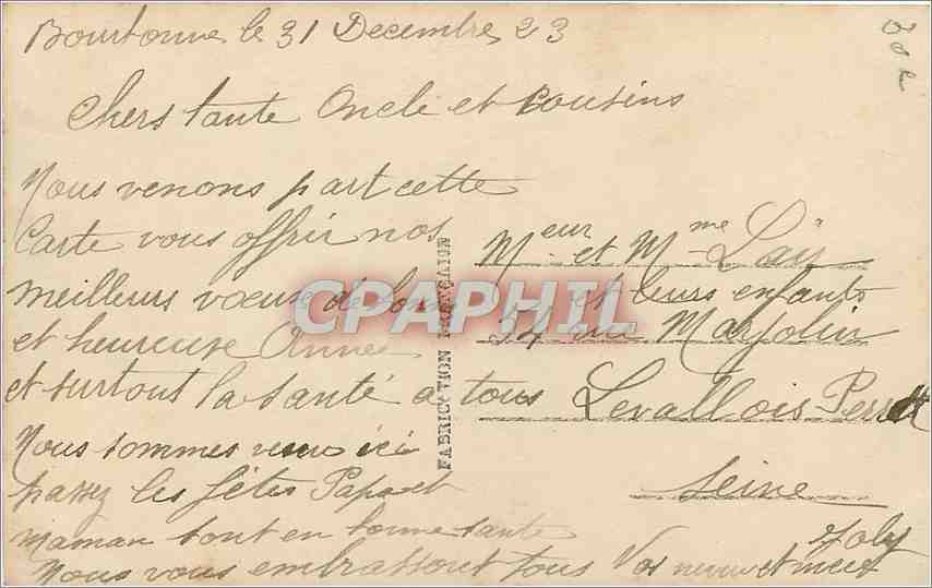 CPA VOEUX — Verso
