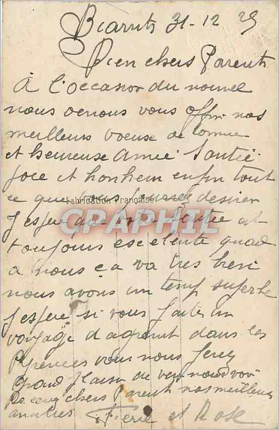 CPA VŒUX Femme — Rückseite