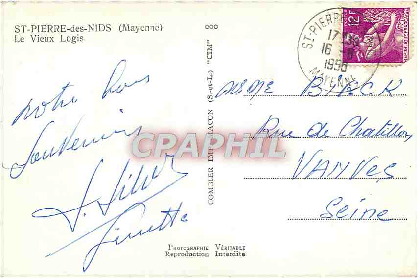 CPM ST PIERRE DES NIDS(Mayenne)-le Vieux Logis — Back