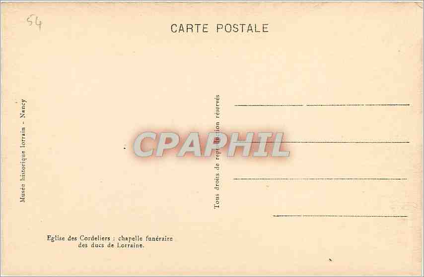 CPA Eglise des Cordeliers: Chapelle funeaire des ducs de Lorraine — Rückseite
