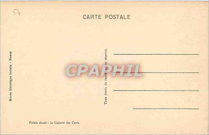 CPA Palais ducal: La Galerie des Cerfs — Rückseite