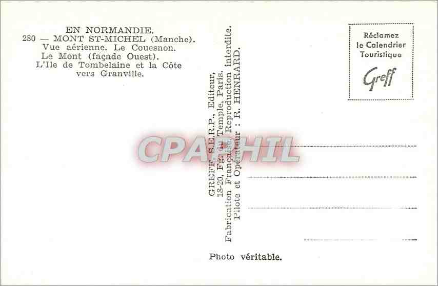 CPA MONT ST MICHEL-(Manche)-Vue aerienne.Le Couesnon-le Mont (façade Ouest)L'ile de Tombeaine et la  — Verso